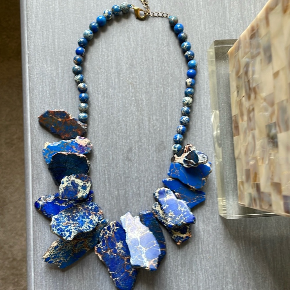 Blue Jasper Chunky Necklace Gem Chunky Statement Jewelry